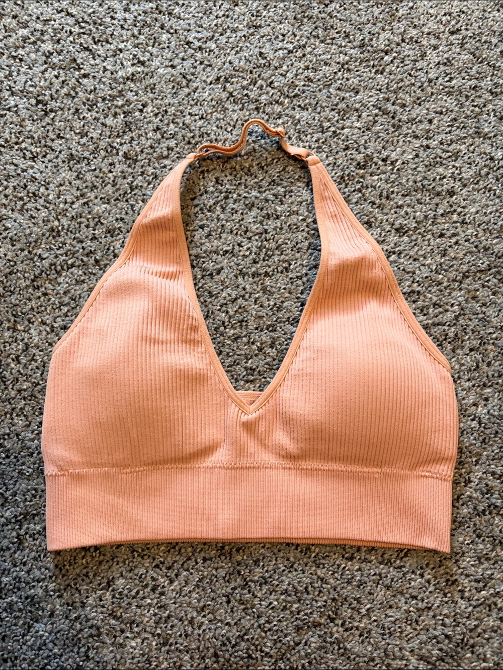 aerie Peach Ribbed Halter Bralette